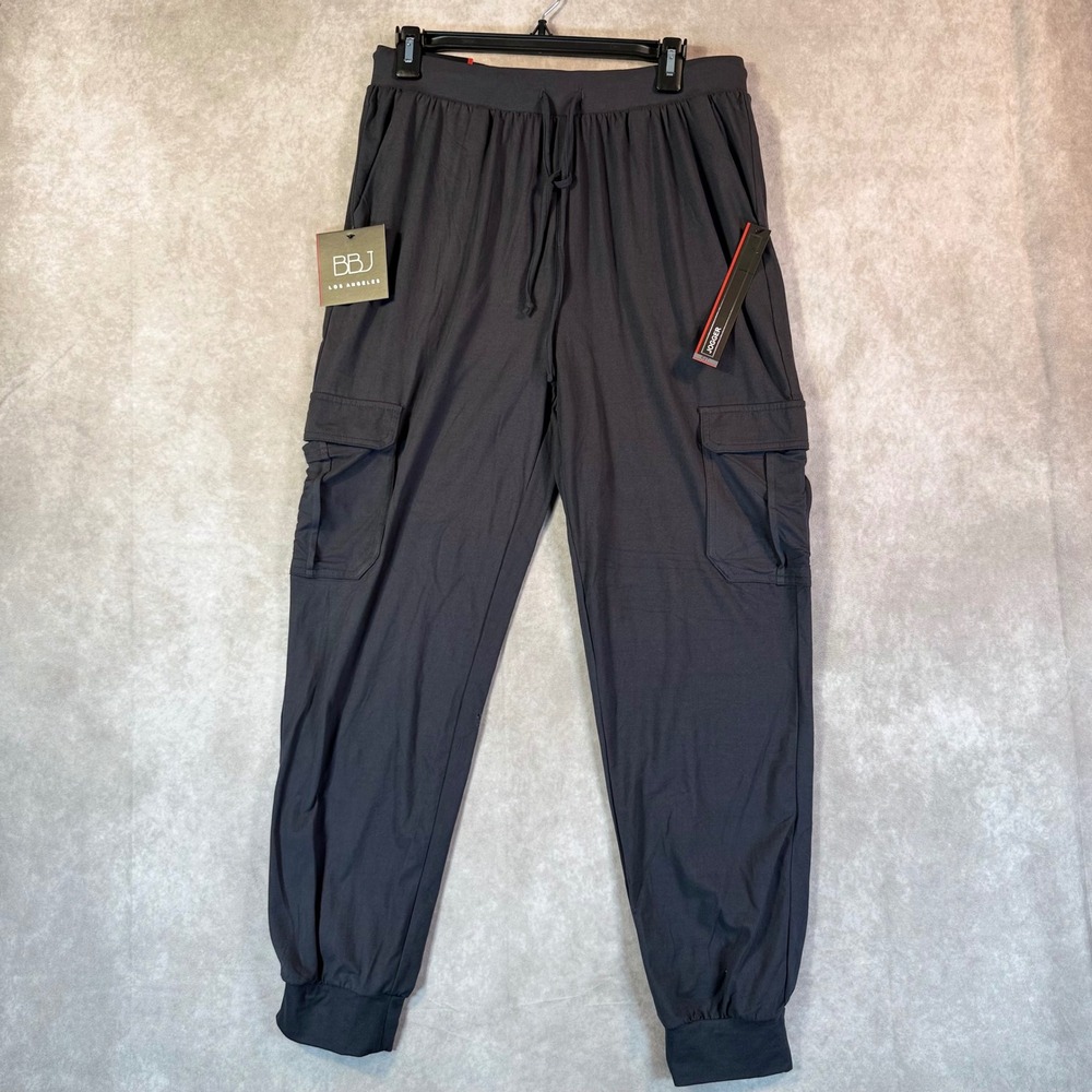 BBJ Los Angeles Jogger Women Large Charcoal Gray Solid Cargo Pockets Drawstring